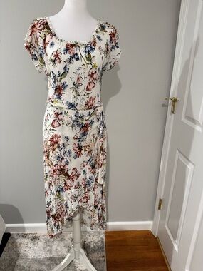 O'Neill White Floral Wrap-Effect Midi Dress